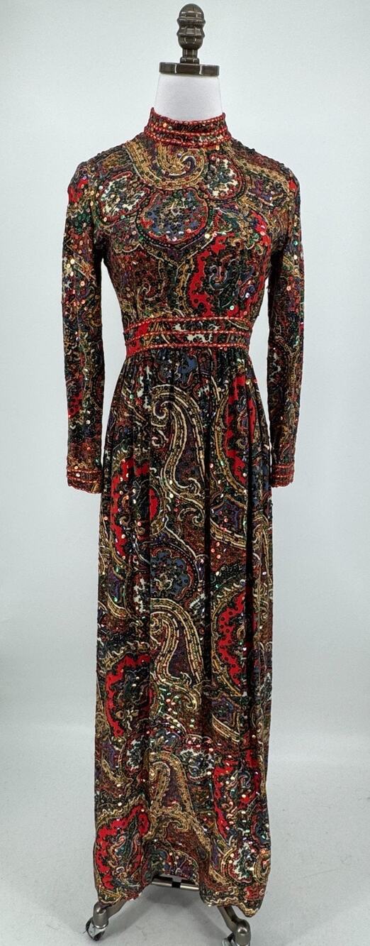 Vintage Romantica by Victor Costa Multicolor Paisley Sequin Maxi Dress